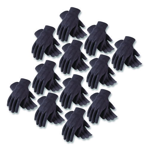 Polyester/Cotton Jersey Gloves, Men's, Brown, 12 Pairs