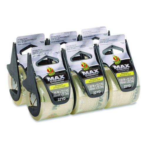 MAX Packaging Tape with Dispenser, 1.5" Core, 1.88 x 22 yds, Crystal Clear, 6/Pack