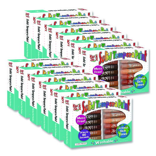 Kwik Stix Tempera Paint Sticks, Regular Size, 0.7" x 3.5", 14 Assorted Skintone Colors, 14/Pack, 12 Packs/Carton