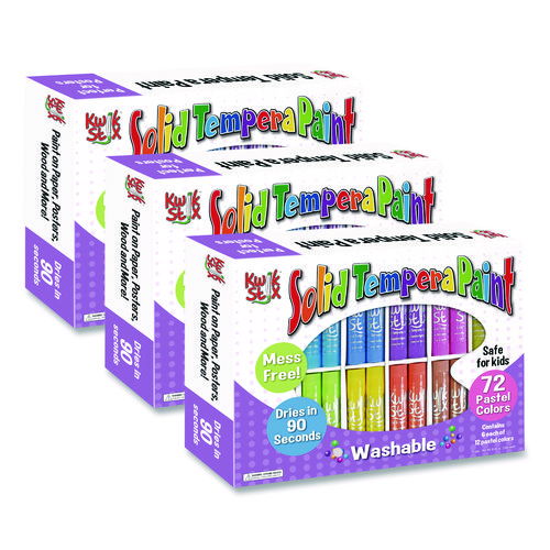 Kwik Stix Tempera Paint Set, Regular Size, 0.7" x 3.5", 12 Assorted Colors, 72/Pack, 2 Packs/Carton