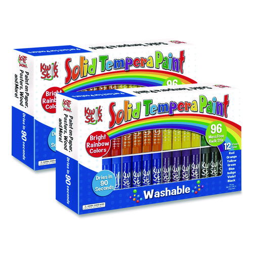Kwik Stix Tempera Paint Set, Regular Size, 0.7" x 3.5", 8 Assorted Colors, 96/Pack, 2 Packs/Carton