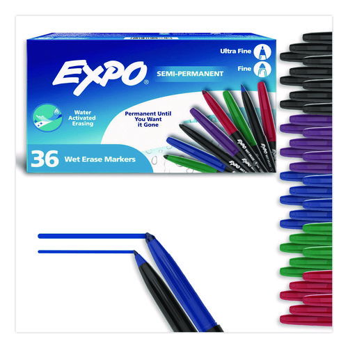 Wet Erase Markers, Fine; Ultra Fine Tip, Assorted Colors, 36/Box