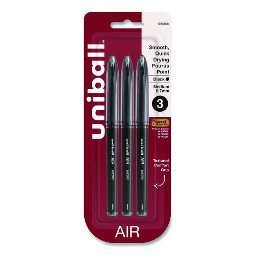 AIR Porous Gel Pen, Stick, Medium 0.7 mm, Black Ink, Black Barrel, 3/Pack