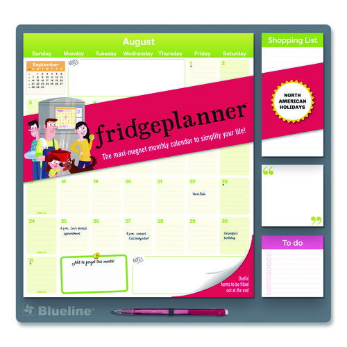 Fridge Planner Magnetized Monthly Calendar with Pads + Pencil, 14 x 13.5, Yellow/Green Sheets, 17-Month: Aug 2025 to Dec 2026