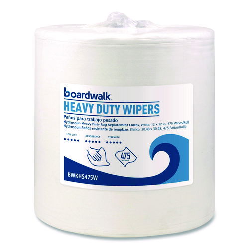 Hydrospun Wipers, Heavy Duty, 12 x 12, White, 475/Roll