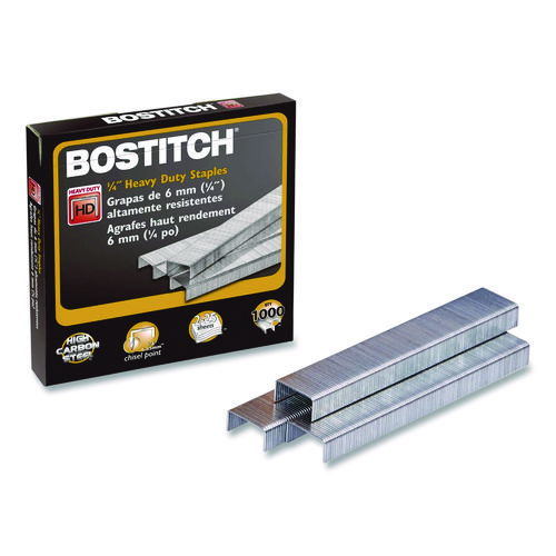 Heavy-Duty Premium Staples, 0.25" Leg, 0.5" Crown, Steel, 1,000/Box