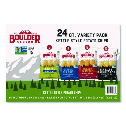 Chips Variety Pack, Hickory Barbeque, Sea Salt, Sea Salt and Cracked Pepper, Olive Oil, 1.5 oz, 24/Carton