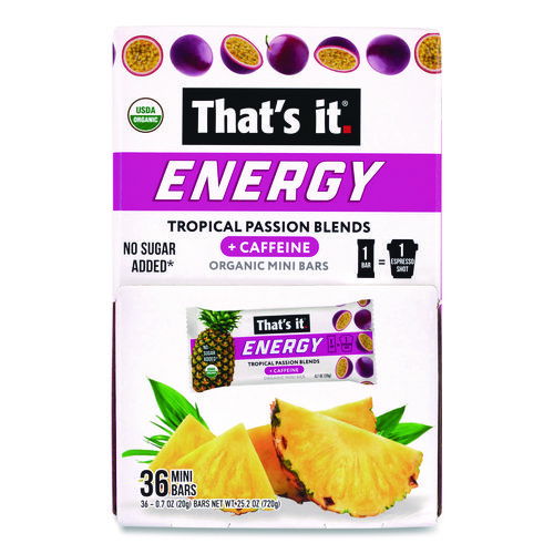 Organic Energy Bars, Tropical Passion Blend, 0.7 oz Bar, 36/Box