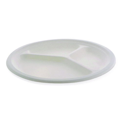 EarthChoice PFAS Free Compostable Dinnerware, 3-Compartment Plate, 10" dia, White, 500/Carton