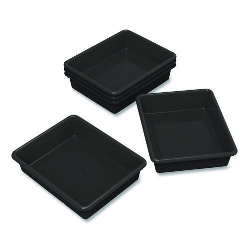 Storage Tray, Flat, 0.8 gal, 10.65" x 10.65" x 2.96", Black, 5/Pack