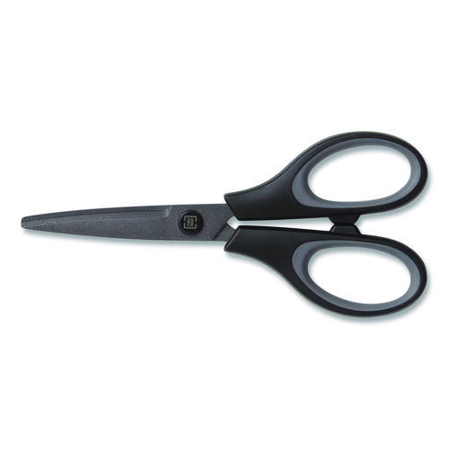 Non-Stick Titanium-Coated Scissors, 5" Long, 2.36" Cut Length, Straight Black/Gray Handle, Gun-Metal Gray Blades