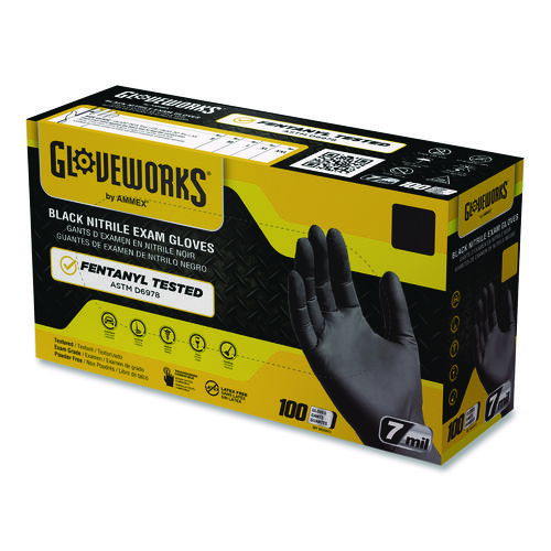 Nitrile Exam Gloves, Powder-Free, 6 mil, Small, Black, 100 Gloves/Box, 10/Carton