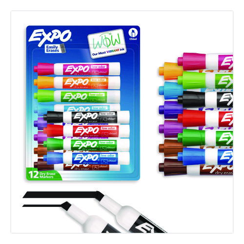 Low-Odor Dry-Erase Marker, Broad Chisel Tip, Assorted Colors, 12/Set