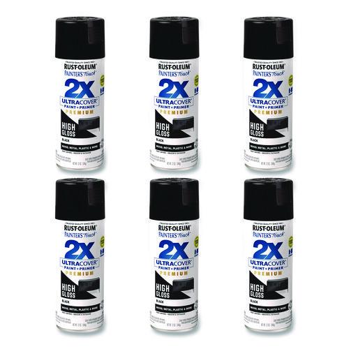 Painter's Touch 2X Ultra Cover Spray Paint, High Gloss Black, 12 oz Aerosol Can, 6/Carton