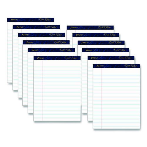Gold Fibre Writing Pads, Narrow Rule, 50 White 8.5 x 11.75 Sheets, Dozen