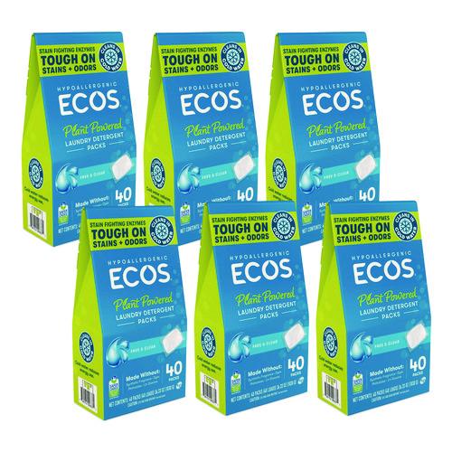 Laundry Detergent Packs, Free and Clear, 40 Pods/Pack, 6 Packs/Carton