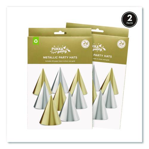 Silver and Gold Party Hats, Paper, 4.3 x 6, 24/Pack, 2 Packs/Box