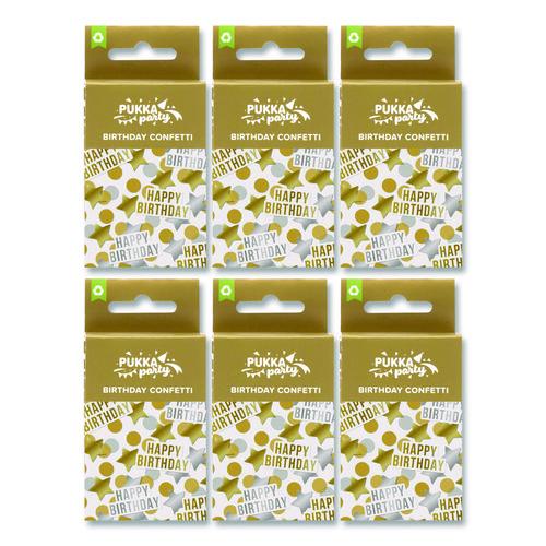 Gold and Silver Birthday Confetti, Circles, Stars, Happy Birthday Shaped, 1 x 2, Gold/Silver, 3/Pack, 2 Packs/Box