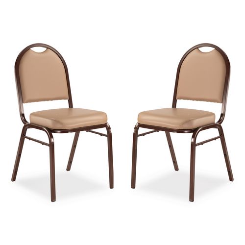 9200 Series Premium Upholstered Stack Chair, Vinyl, Supports 500 lb, 19" Seat Ht, French Beige Seat/Back, Mocha Base, 2/Pack