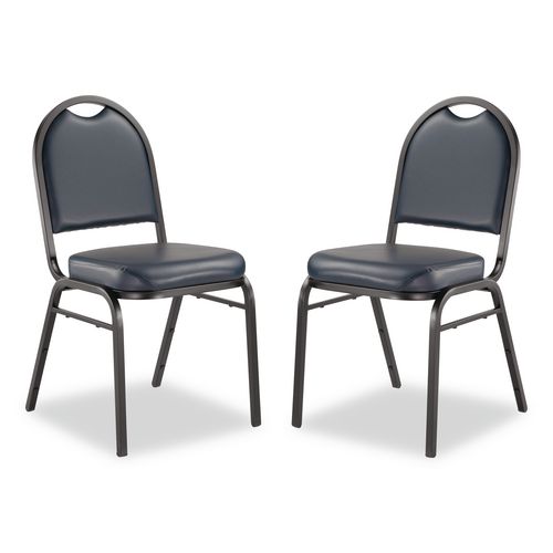 9200 Series Premium Upholstered Stack Chair, Vinyl, Supports 500 lb, 19" Seat Ht, Midnight Blue Seat/Back, Black Base,2/Pack