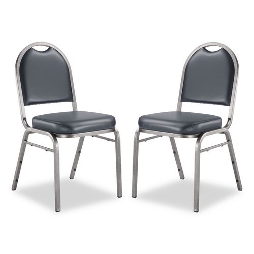 9200 Series Premium Upholstered Stack Chair, Vinyl, Supports 500 lb, 19" Seat Ht, Midnight Blue Seat/Back, Silver Base, 2/PK