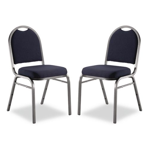 9200 Series Premium Upholstered Stack Chair, Fabric, Supports 500 lb, 19" Seat Ht, Midnight Blue Seat/Back, Silver Base, 2/PK