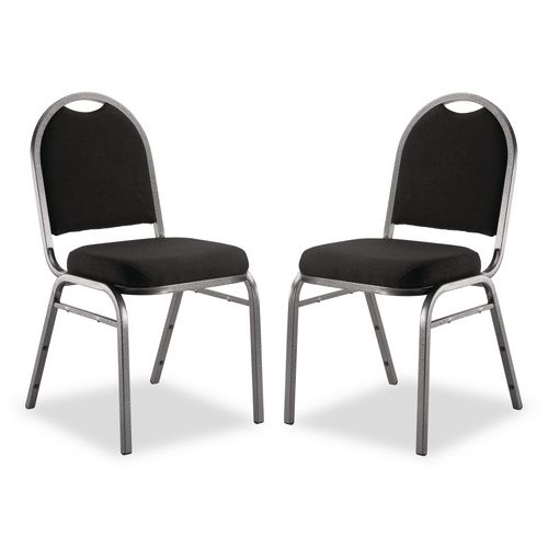 9200 Series Premium Upholstered Stack Chair, Fabric, Supports 500 lb, 19" Seat Ht, Ebony Black Seat/Back, Silver Base, 2/PK