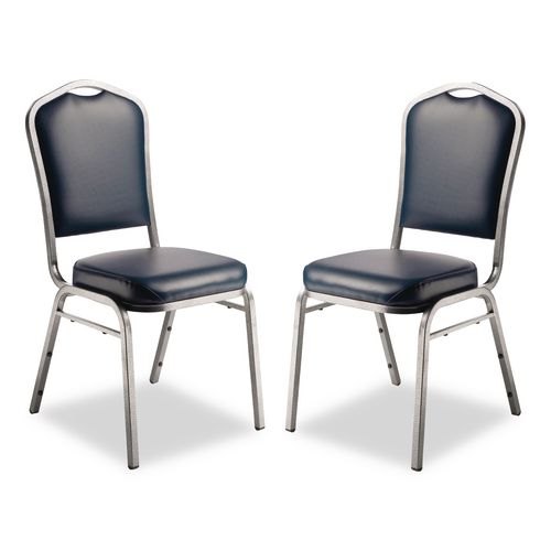 9300 Series Deluxe Upholstered Stack Chair, Vinyl, Supports 500 lb, 19" Seat Ht, Midnight Blue Seat/Back, Silver Base, 2/Pack