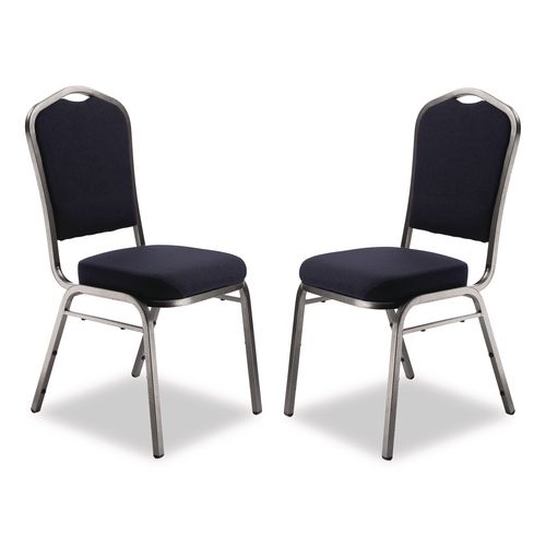 9300 Series Deluxe Upholstered Stack Chair, Fabric, Supports 500 lb, 19" Seat Ht, Midnight Blue Seat/Back, Silver Base, 2/PK