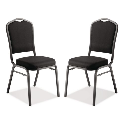 9300 Series Deluxe Upholstered Stack Chair, Fabric, Supports 500 lb, 19" Seat Height, Ebony Black Seat/Back, Black Base, 2/PK