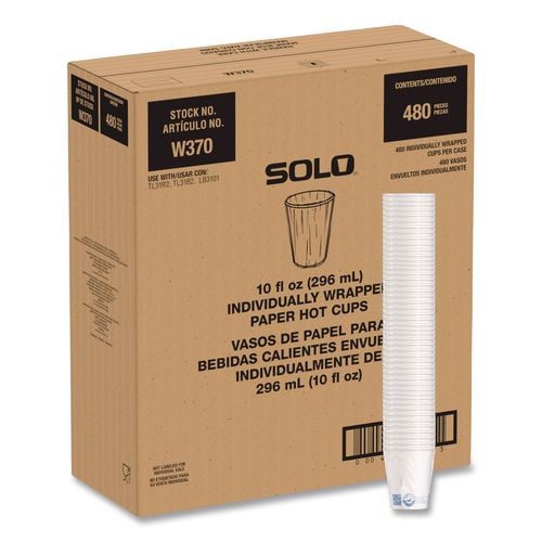 Recycled Content PCF Paper Hot Cups, 10 oz, ProPlanet Seal, White/Blue, 480/Carton