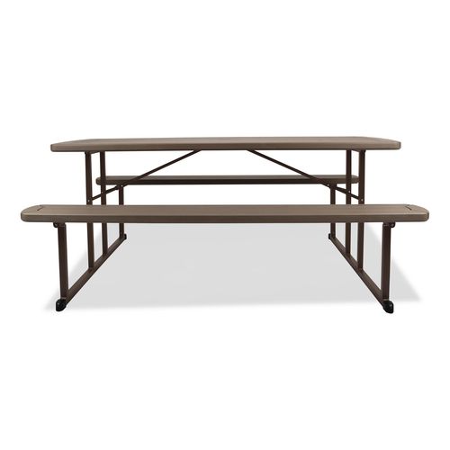 Blow Molded Folding Picnic Table, Rectangular, 57w x 72d x 29.5h, Brown Top, Brown Base/Legs