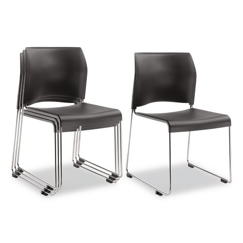 8800 Series Cafetorium Plastic Stack Chair, Supports Up to 500 lb, 18" Seat Height, Charcoal Seat/Back, Chrome Base, 4/Pack