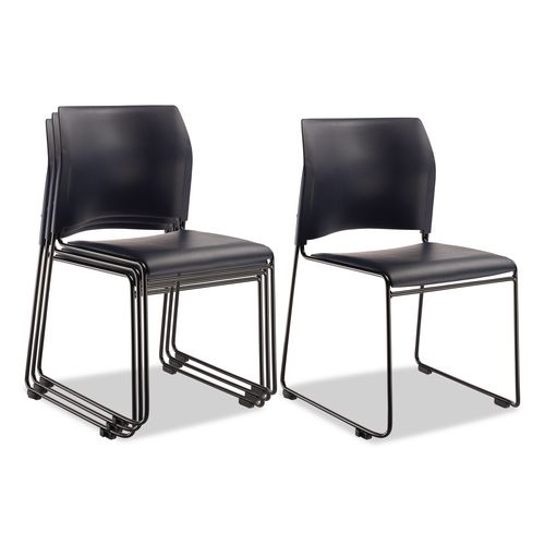 8700 Series Cafetorium Plush Vinyl Stack Chair, Supports Up to 500 lb, 18" Seat Height, Blue Seat/Back, Black Base, 4/Pack