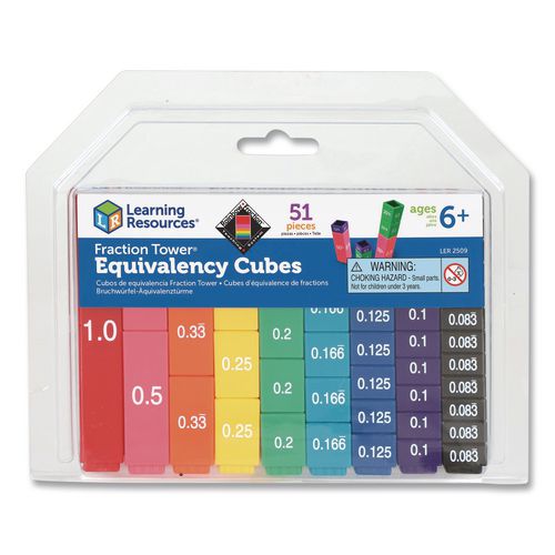 Fraction Tower Equivalency Cubes, Nine Sizes, Grades 1 to 4, 51 Pieces