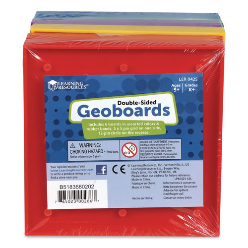 Double-Sided Assorted Geoboards, Grades K to 3, 5" x 5", Assorted Colors, 6 Pieces