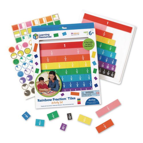 Rainbow Fraction Tiles with Tray, Grades 1 to 3, 54 Pieces