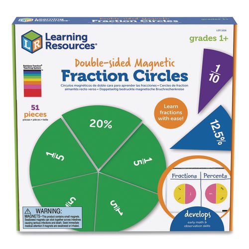 Double-Sided Magnetic Rainbow Fraction and Percentage Circles, Grades 1 to 6, English, Randomly Assorted Colors, 9 Pieces