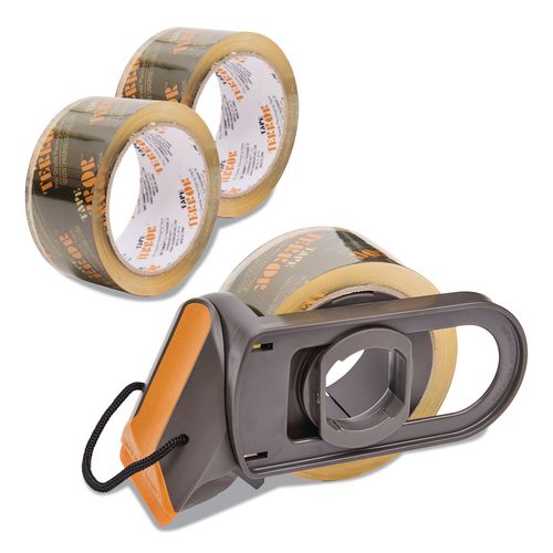 Tape Dispenser with Tape, 3" Core, Polypropylene, Gray/Orange, 1 Dispenser, 2 Rolls