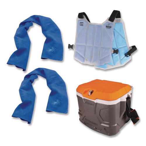 Chill-Its 6671 Heat Stress Prevention Kit, 2 Towels, Vest, 17 qt Cooler