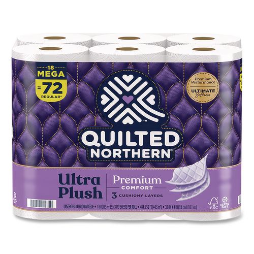Ultra Plush Bathroom Tissue, Mega Rolls, Septic Safe, 3-Ply, White, 284 Sheets/Roll, 18 Rolls/Carton
