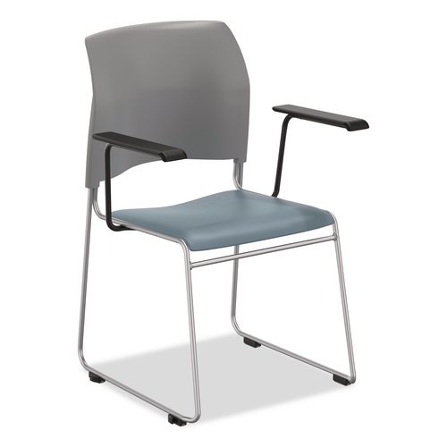 8700 Series Cafetorium Chair With Armrests, Supports Up to 500 lbs, 18" Seat Height, Blue Seat, Gray Back, Silver Base, 8/PK