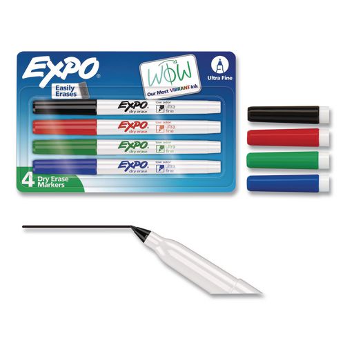 Low-Odor Dry-Erase Marker, Extra-Fine Bullet Tip, Assorted Colors, 4/Pack