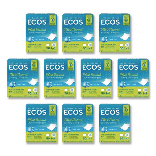 Liquidless Laundry Detergent Sheets, Free and Clear, 50 Sheets/Pack, 10 Packs/Carton