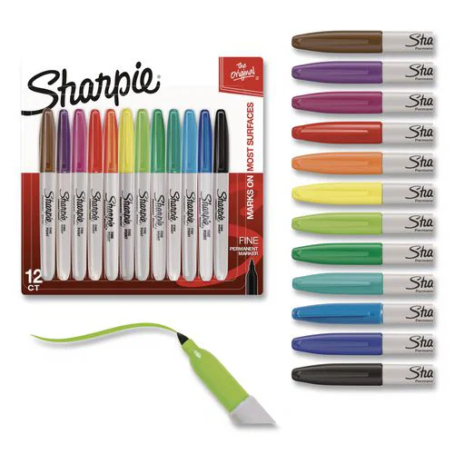 Fine Tip Permanent Markers, Fine Bullet Tip, Assorted Colors, 12/Pack