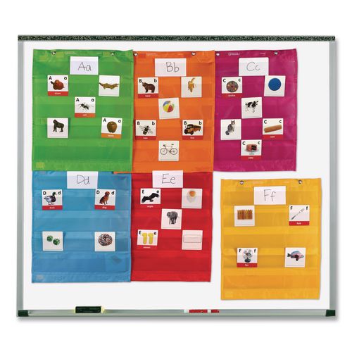 Magnetic Pocket Chart Squares, Classroom/Teacher Organizer Set, 7 Pockets, Assorted Colors, Set of 6