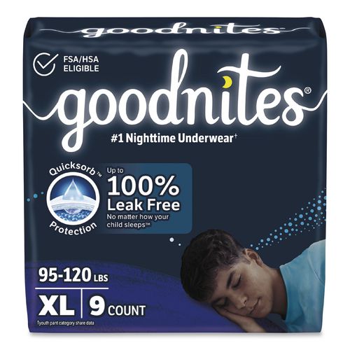 Nighttime Bedwetting Underwear for Boys, X-Large, 95 lbs to 140+ lbs, White, 9/Pack, 4 Packs/Carton