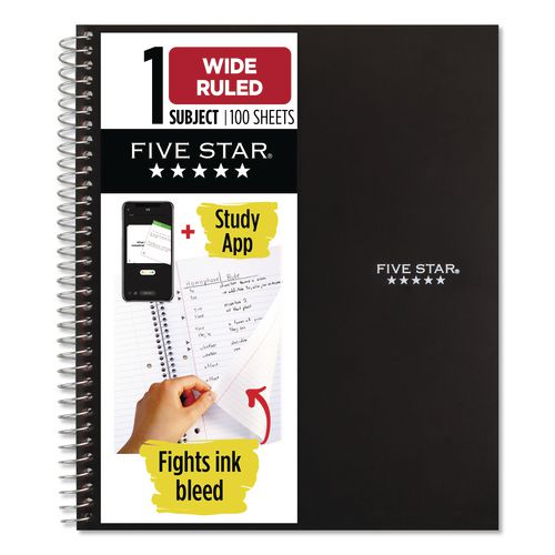 Wirebound Notebook, 1-Subject, Wide/Legal Rule, Black Cover, (100) 10.5 x 8.63 Sheets