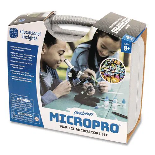 GeoSafari Micropro Microcope Set, 50x, 100x, 150x, 300x 600x Magnification, Plain Stage, Mirror Illuminator, Black, 95 Pieces