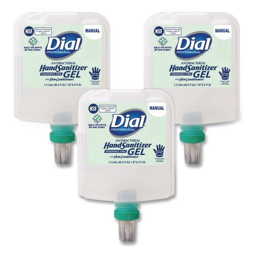 Antibacterial Gel Hand Sanitizer Refill for Dial 1700 Dispenser, 1.2 L Refill, Fragrance-Free, 3/Carton